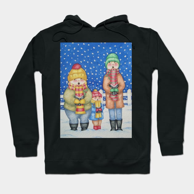 cute illustration of carol singers in the snow at Christmas Hoodie by pollywolly